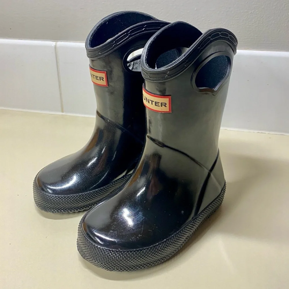 Hunter Kids Black Rain Boots with Handgrip